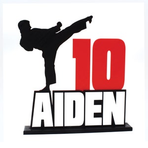 Personalized Martial Arts KARATE Cake Topper Keepsake on Base with Name and Age - Solid 3D Printed Plastic Keepsake Decor