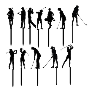 Ensemble de 12 Silhouettes de Golf Femmes Cupcake Toppers - Décorations de gâteau de fête d’anniversaire en plastique imprimé en 3D