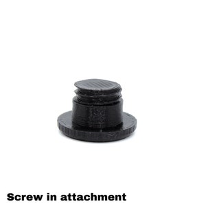 May include: Black plastic screw-in attachment for a 3D printed object.