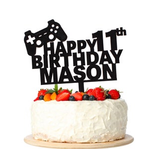 Custom Name Video Game Cake Topper with Age for Gamer Boy or Girl Birthday Party