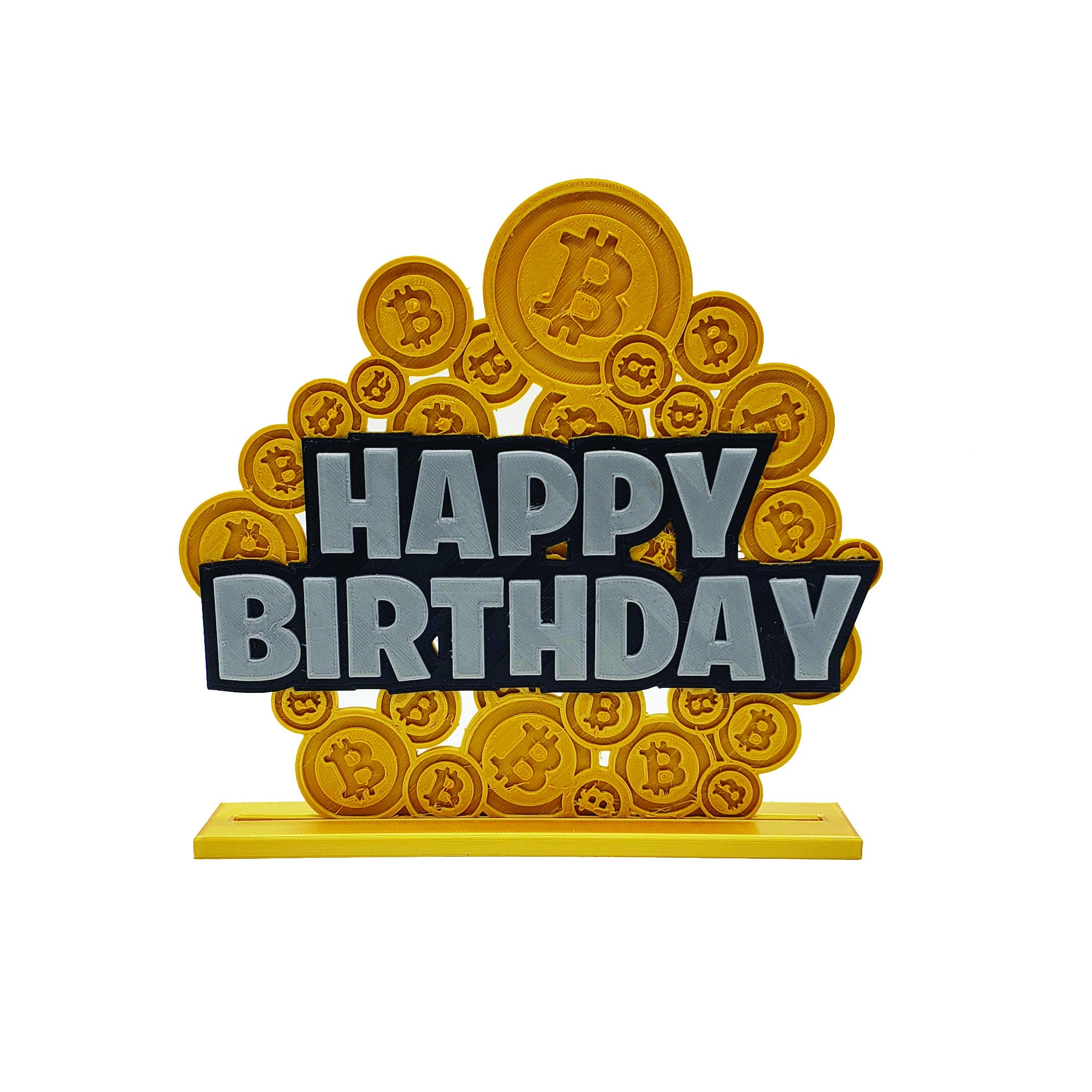 Bitcoin Cryptocurrency Happy Birthday Cake Topper on Base - Etsy