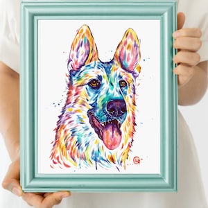 German Shepherd Art Print, German Shepherd Painting, Dog Art, Watercolor Giclee Print, Dog Gift, GSD