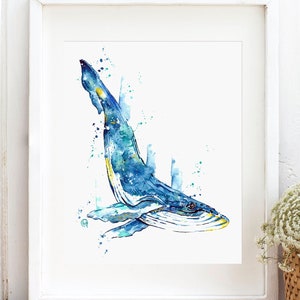 Humpback Whale, Whale Art Print, Ocean Painting, Bathroom Art, decor, nautical