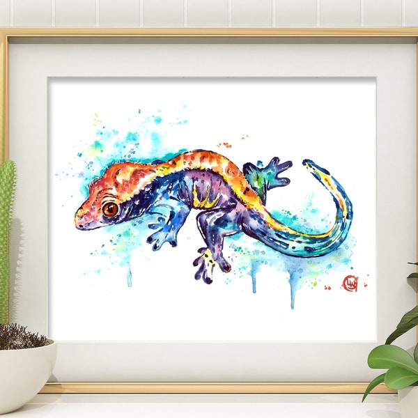 Gecko Wall Art, Lizard Art Print, Gecko Painting, Watercolor illustrations, Reptile Poster