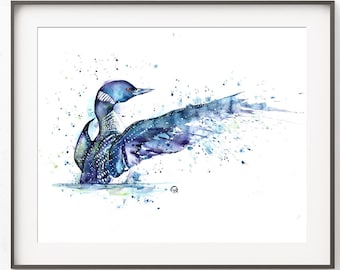 Loon Painting, Loon Print, Loon Art, Bird Painting, Loon Wall Art, Loon Picture, Loon Watercolour, Splash, Loon Home Decor, Blue Loon, Cabin