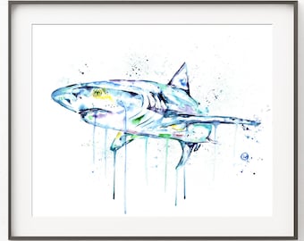 Shark Decor, Shark Art, Shark Poster, Great White Shark, Ocean Decor, Kids Bathroom Decor, Bathroom Wall Art
