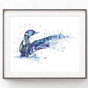 Loon Painting, Loon Print, Loon Art, Bird Painting, Loon Wall Art, Loon Picture, Loon Watercolour, Splash, Loon Home Decor, Blue Loon, Cabin