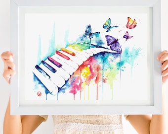 Piano Watercolor Painting, Art Print, Piano Teacher Gift, Music Artwork, Music lover, Music Room decor, Piano Lover,