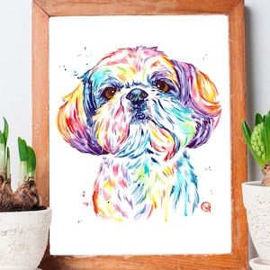 Shihtzu Art by Whitehouse Art | Shih Tzu Gift, Dog Mom, Veterinarian Gift, Wall Art, Prints, Watercolor Painting