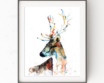 Fallow Deer Print, deer painting, deer watercolour, deer print, elk art, elk painting, elk watercolour, elk print, woodland animal