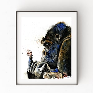 Gorilla Art Print, Gorilla Painting, Gorilla Artwork, Gorilla Paintings, African Paintings, Gorilla Art, Watercolour, Gorilla Poster,Gorilla