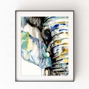 Elephant Watercolor Painting Art Print, Nursery Wall Decor