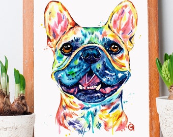 French Bulldog Print, Frenchie Dog Art, Dog Memorial, Dog Painting, Frenchie Mom, Dog Decor, Dog Lover Gift