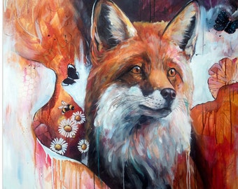 Print of Original Painting of a Fox, Fox Artwork, Woodland Animal, Contemporary Animal Art, Modern animal painting, Mixed Media Art