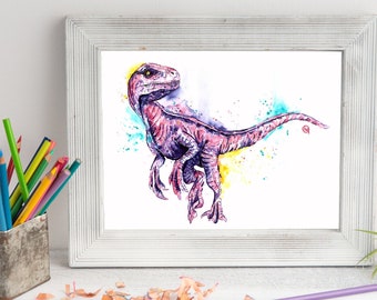 Watercolor Dinosaur Art Print, Dinosaur room decor, Dinosaur print, Dinosaur Nursery Art, Kids room Decor - Boys Room, Dino Wall Art, Raptor