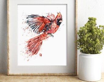Red Cardinal Watercolor Art Print, Bird Lover Gift