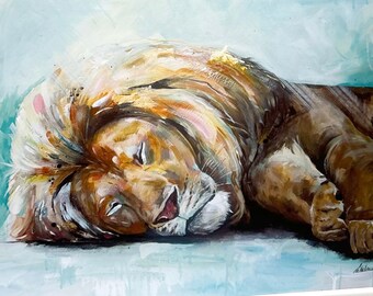 Rest Weary One by Lisa Whitehouse, Lion Painting, Modern Art, Mixed media, Modern wildlife art, animal painting, safari decor