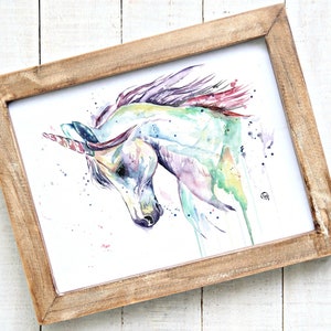 Unicorn watercolor print, Unicorn Art, Girls room, Fairy art, Unicorn Painting, Mythical, Unicorn Theme, gift for her, baby girl gift image 1