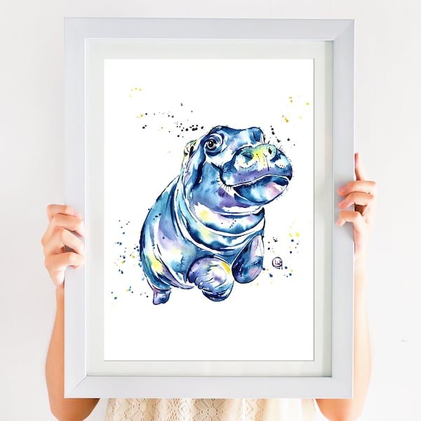 Hippo Painting, Hippo Art, Happy Art, Art Prints, Zoo Animals, Hippo Art Print, Hippo Artwork, Hippopotamus, Hippo Wall Art, Bathroom Art