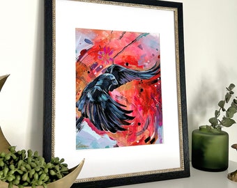 Raven Art, Crow Art, Raven Crow, Raven Decor, Crow Painting, Purple Raven, Raven Painting, Woodland Decor