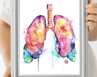 Lungs, Anatomy Print, Medical Art, Doctor Gift, Med Student Graduation Gift, Nurse Student Gift, Watercolor Lungs
