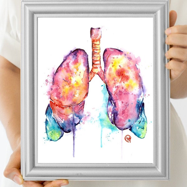 Lungs, Anatomy Print, Medical Art, Doctor Gift, Med Student Graduation Gift, Nurse Student Gift, Watercolor Lungs