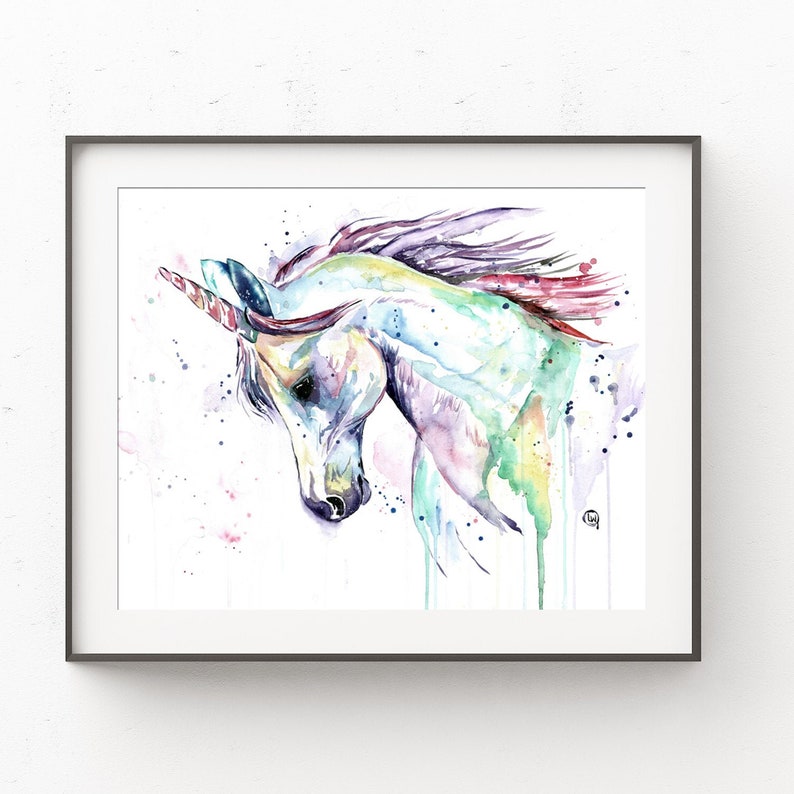 Unicorn watercolor print, Unicorn Art, Girls room, Fairy art, Unicorn Painting, Mythical, Unicorn Theme, gift for her, baby girl gift image 7