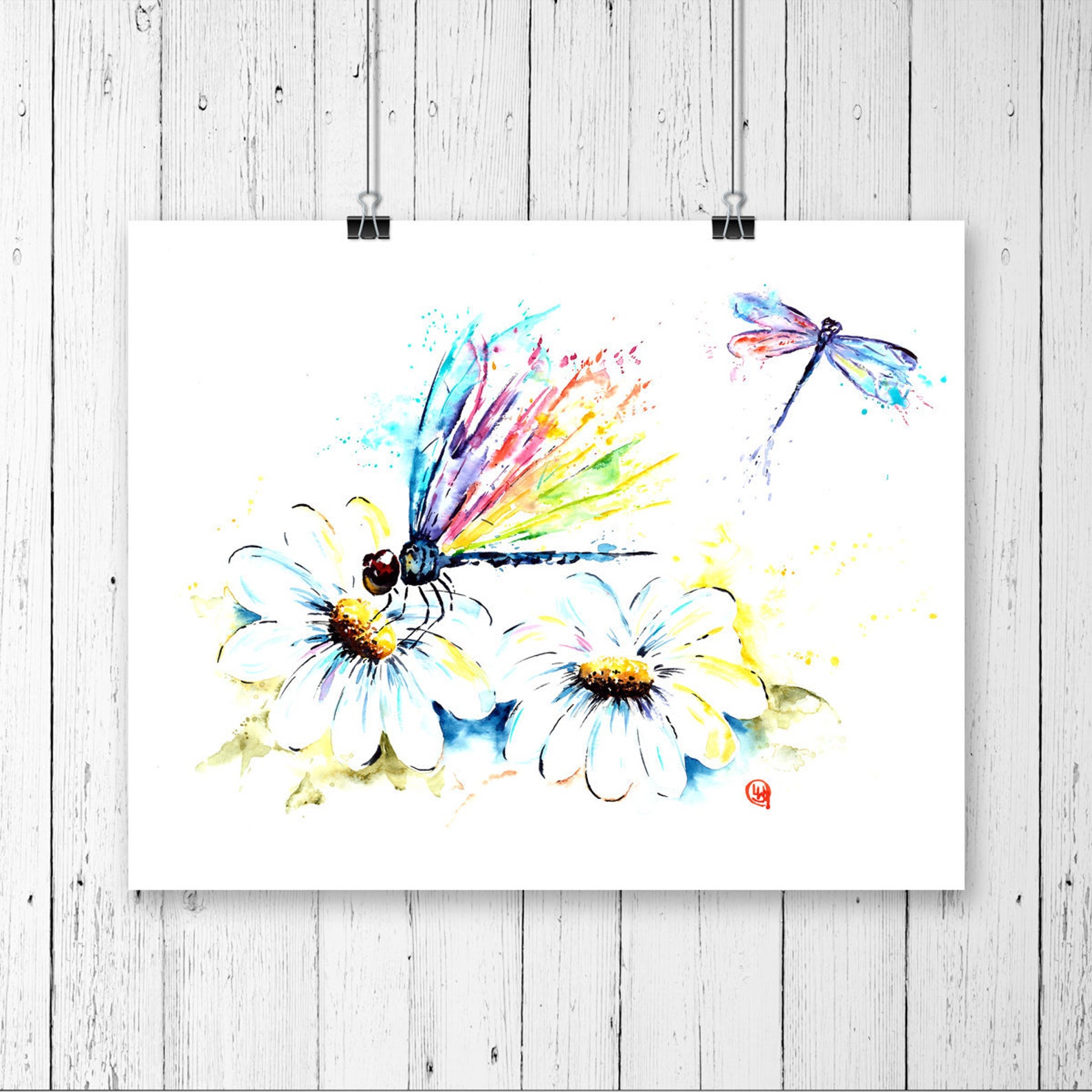 Dragonfly and Flower Painting Wall Art Dragonfly Watercolour Etsy Canada