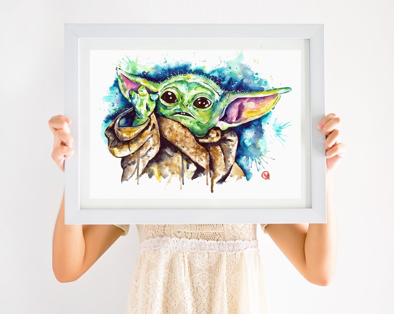 Baby Yoda Watercolor Art Print Star Wars Fan Art Yoda | Etsy