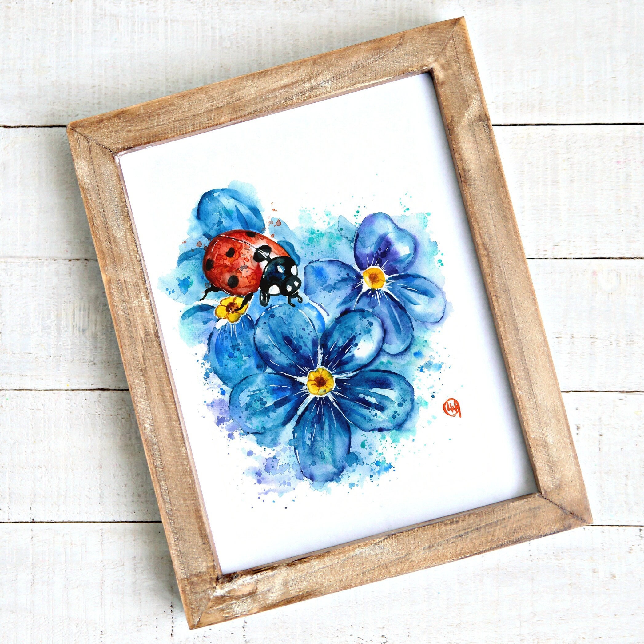 Ladybird Ladybug Painting Forget Me Not Lady Bug Art - Etsy