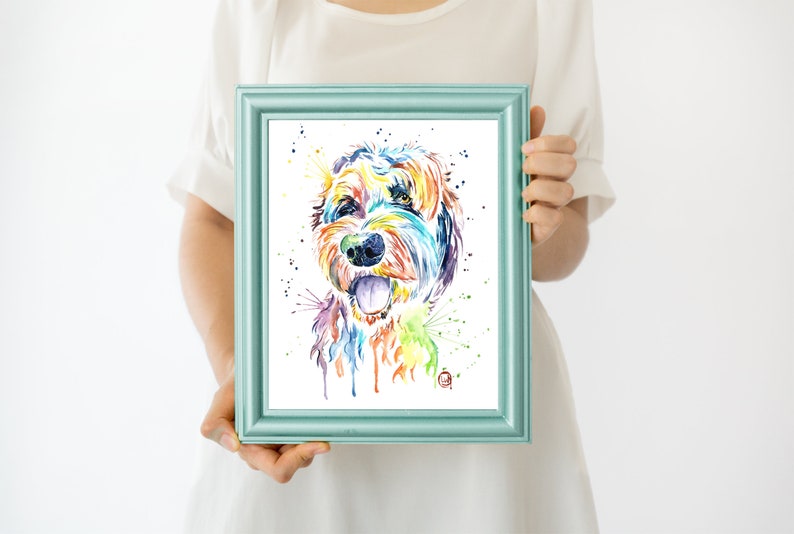 Goldendoodle Art, Goldendoodle Print, Pet Portrait, Golden Doodle Art, Dog Art, Dog Decor, Doodle, Dog Watercolor Painting, Birthday Gift image 1