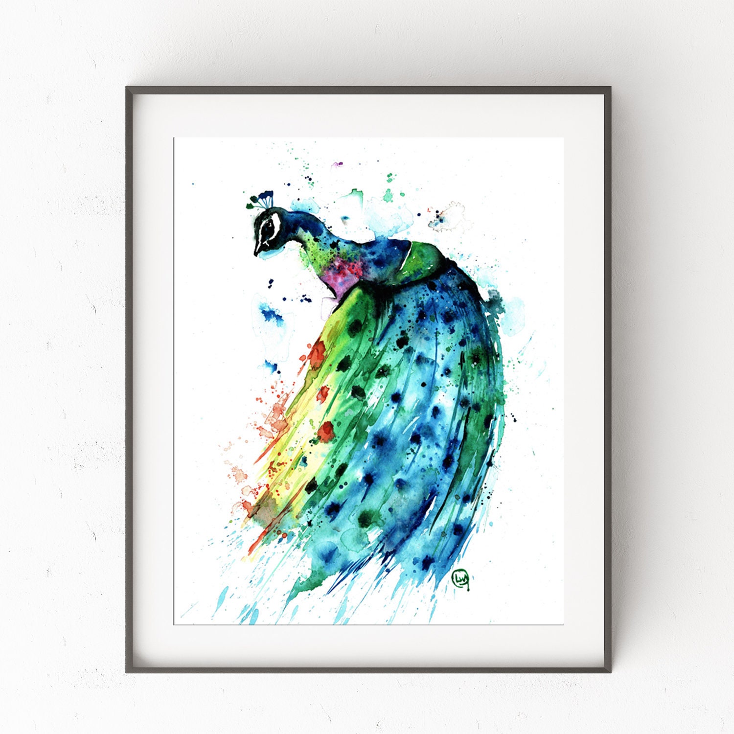 Peacock Painting Vibrant Watercolor Original Art Couple
