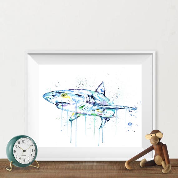Shark Bathroom Decor Kids Room Decor Professional Art Print Of A