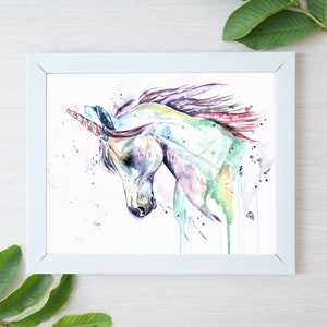 Unicorn watercolor print, Unicorn Art, Girls room, Fairy art, Unicorn Painting, Mythical, Unicorn Theme, gift for her, baby girl gift image 6