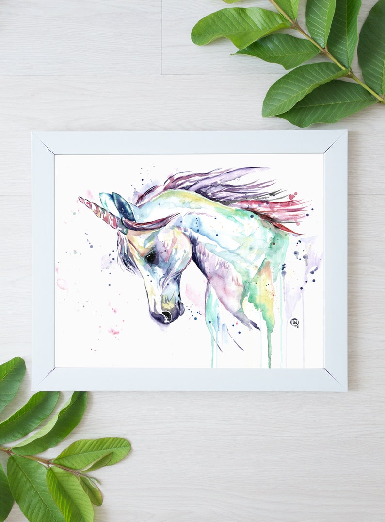 Unicorn watercolor print, Unicorn Art, Girls room, Fairy art, Unicorn Painting, Mythical, Unicorn Theme, gift for her, baby girl gift image 6