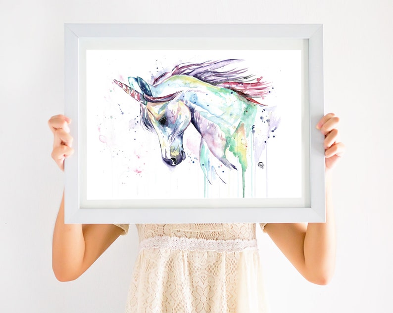 Unicorn watercolor print, Unicorn Art, Girls room, Fairy art, Unicorn Painting, Mythical, Unicorn Theme, gift for her, baby girl gift image 5