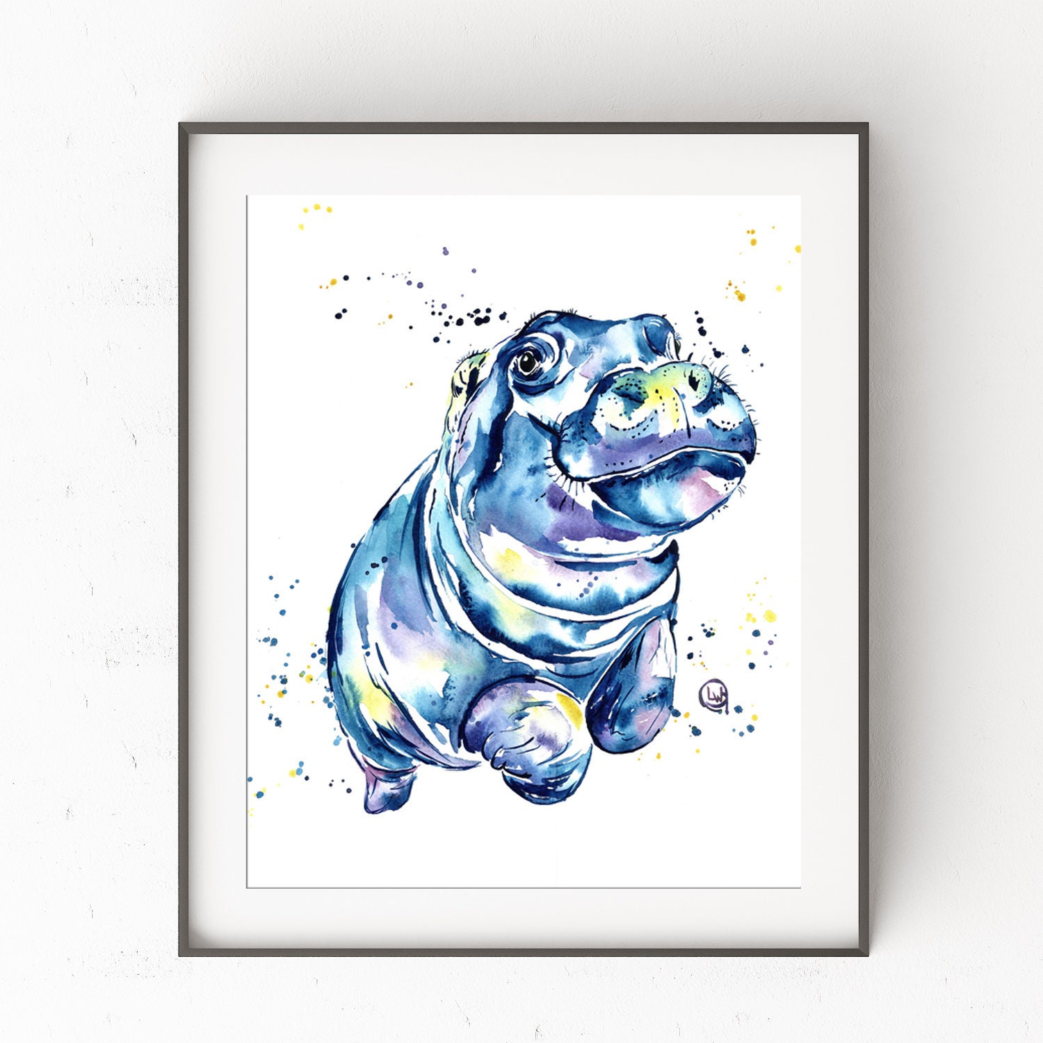 Hippo peinture Hippo Art Art heureux estampes animaux de Etsy
