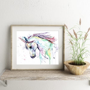 Unicorn watercolor print, Unicorn Art, Girls room, Fairy art, Unicorn Painting, Mythical, Unicorn Theme, gift for her, baby girl gift image 2