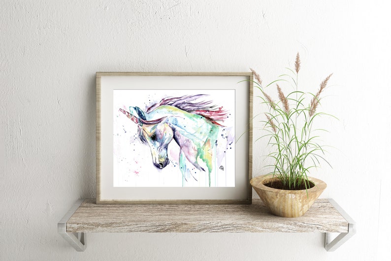 Unicorn watercolor print, Unicorn Art, Girls room, Fairy art, Unicorn Painting, Mythical, Unicorn Theme, gift for her, baby girl gift image 2