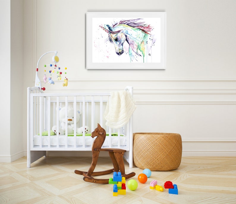 Unicorn watercolor print, Unicorn Art, Girls room, Fairy art, Unicorn Painting, Mythical, Unicorn Theme, gift for her, baby girl gift image 4