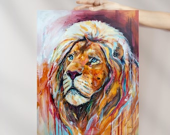 Untamed by Lisa Whitehouse, Lion Painting, Modern Art, Mixed media, Modern wildlife art, animal painting, safari decor, animal artwork