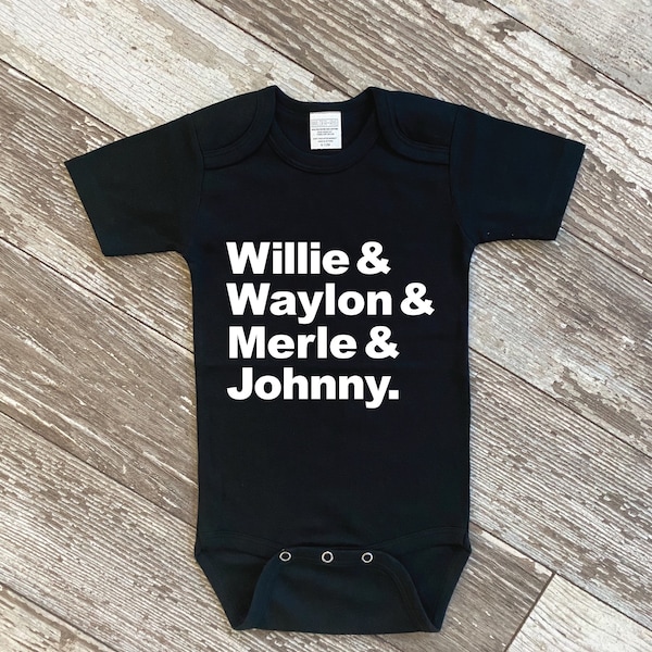 Male Country Greats | Willie, Waylon, Merle and Johnny Baby Bodysuit | Country Baby Gear