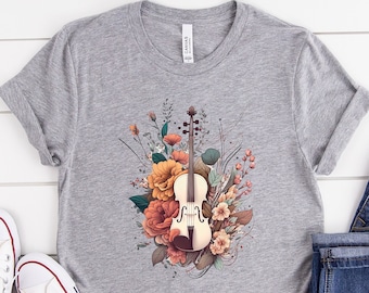 Flower Violin T-Shirt Distressed Violin Shirt Vintage Violin Shirt Violinist Gift Musician Gift