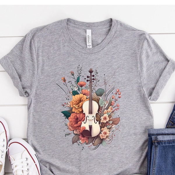 T-shirt violon à fleurs Chemise violon vieillie Chemise violon vintage Cadeau violoniste Cadeau musicien