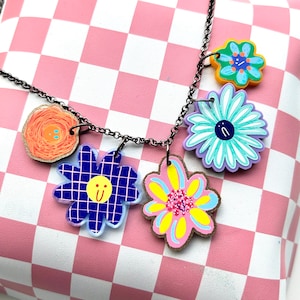 Emotional flower garden statement acrylic charm necklace