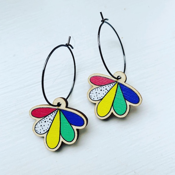 Rainbow flower dangle charm earrings