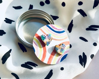 Hand painted pattern love heart stud earrings