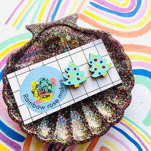 Hand painted Christmas tree studs with colourful baubles