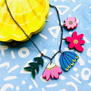Geometric abstract shape wood charm necklace