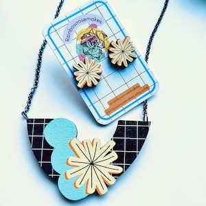 Geometric shape statement bib necklace & earrings set